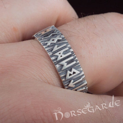 Handcrafted Slim Elder Futhark Runic Band - Sterling Silver