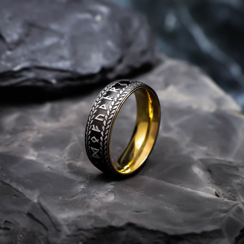 Textured Runic Heritage Ring - Stainless Steel