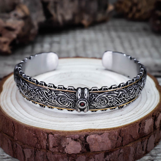 Golden Guardian Dragon Mammen Cuff Bangle - Stainless Steel