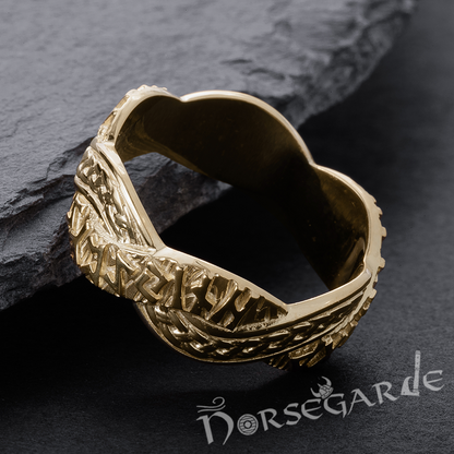 Handcrafted Twined Braid & Runes Band - Gold