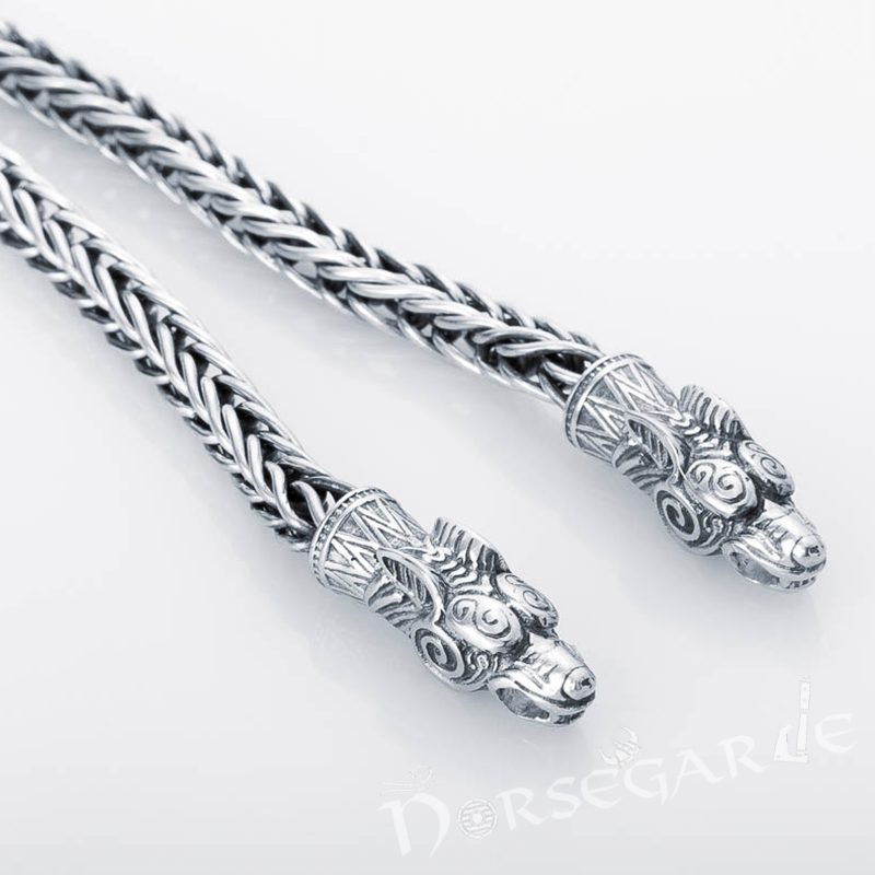 Handcrafted Wheat Chain with Wolves - Sterling Silver