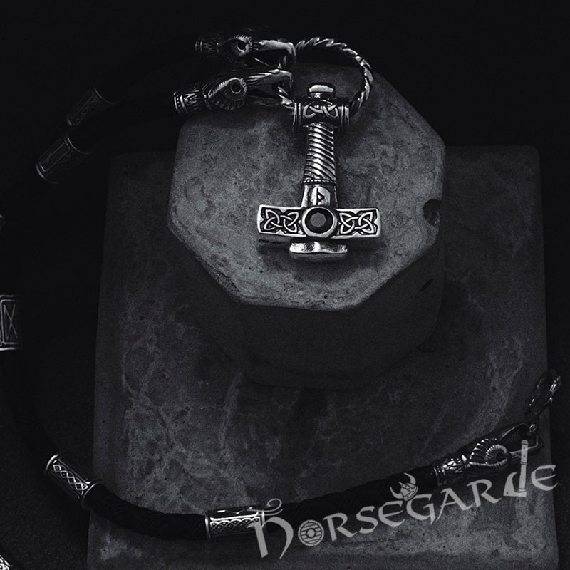 Handcrafted Ravens Necklace with Mjölnir - Sterling Silver