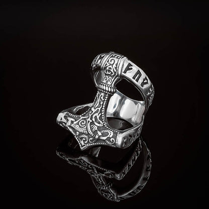 Thor's Hammer Runed Ring - Stainless Steel