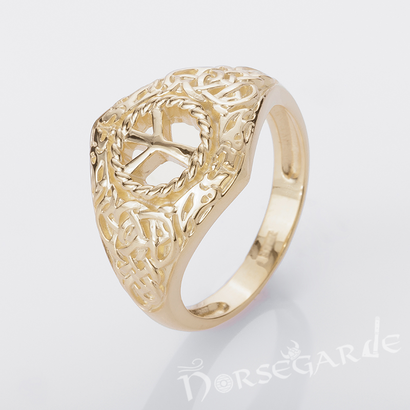 Handcrafted Celtic Algiz Ring - Gold