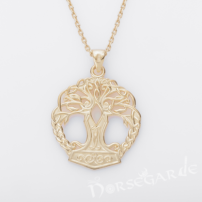 Handcrafted Yggdrasil Mjölnir Pendant - Gold