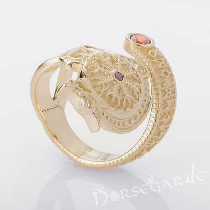 Handcrafted Helm of Awe Coiled Serpent Band - Gold with Ruby