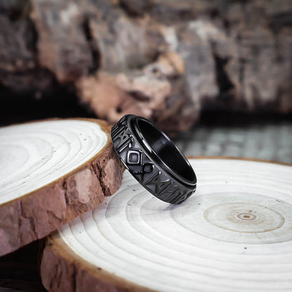 Black Rune Spinner Ring - Stainless Steel