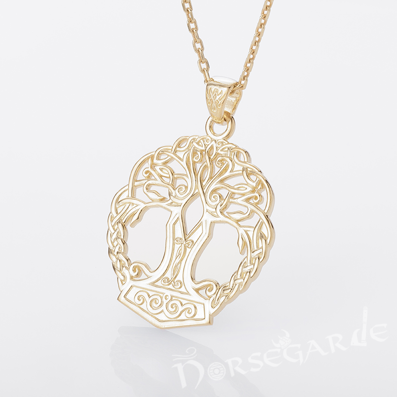 Handcrafted Yggdrasil Mjölnir Pendant - Gold