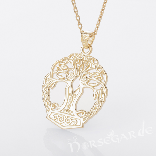 Handcrafted Yggdrasil Mjölnir Pendant - Gold