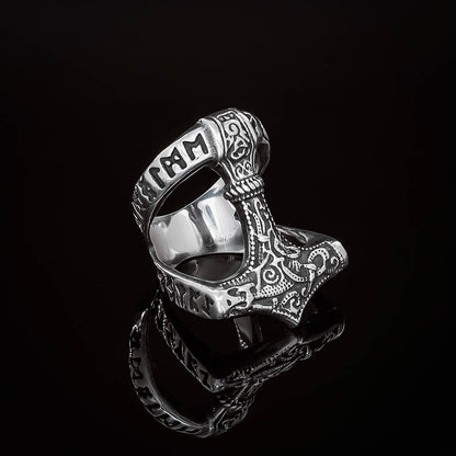 Thor's Hammer Runed Ring - Stainless Steel