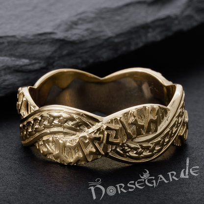 Handcrafted Twined Braid & Runes Band - Gold