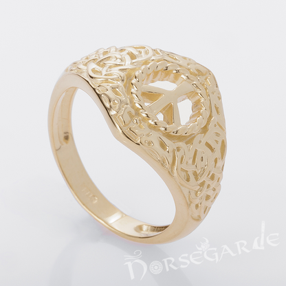 Handcrafted Celtic Algiz Ring - Gold