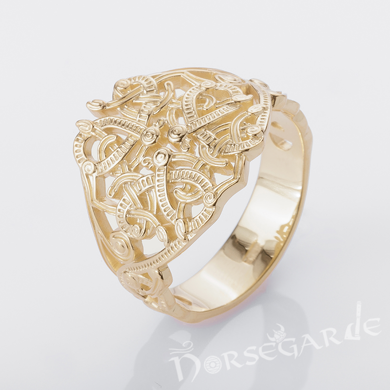 Handcrafted Urnes Art Ring - Gold