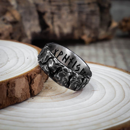 Runic Ancient Bark Ring - Stainless Steel