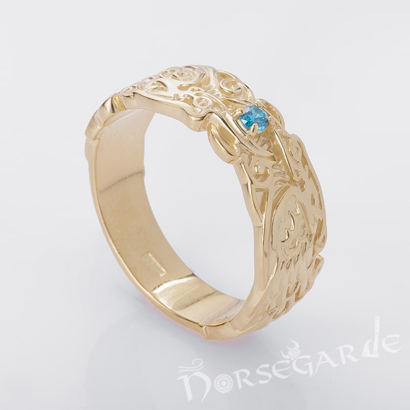 Handcrafted Odin's Ravens Gemmed Band - Gold with Sapphire