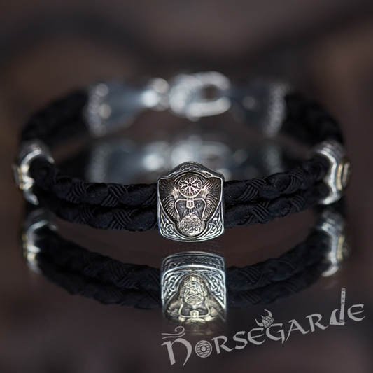 Handcrafted Odin and Wolves Silk Bracelet - Sterling Silver and Brass