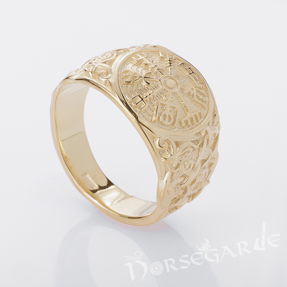Handcrafted Vegvisir Rune Mammen Style Ring - Gold