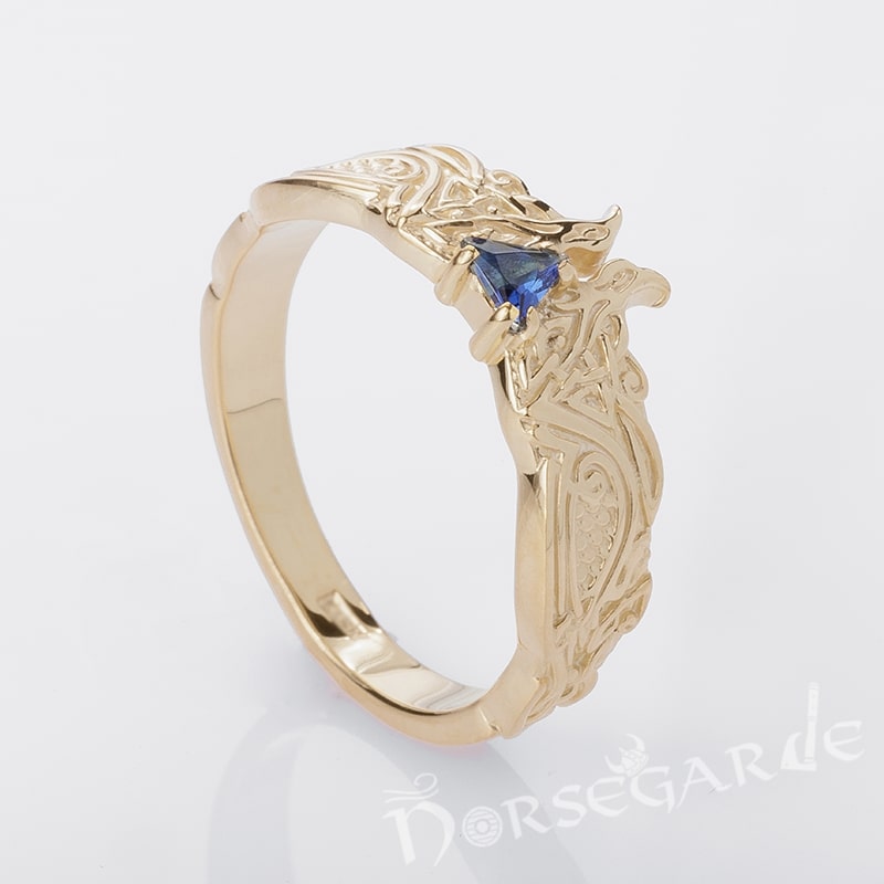 Handcrafted Celtic Ravens Gemmed Band - Gold with Gem