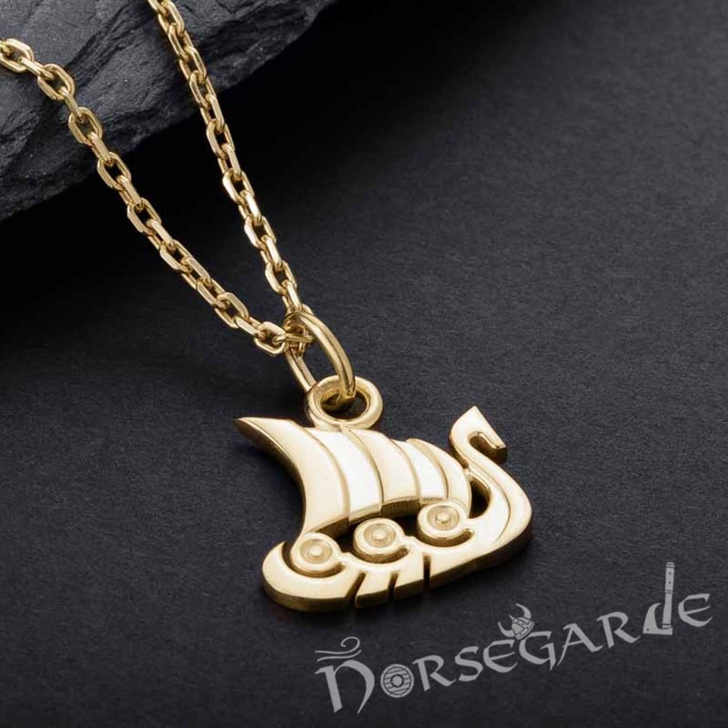 Handcrafted Miniature Drakkar Pendant - Gold