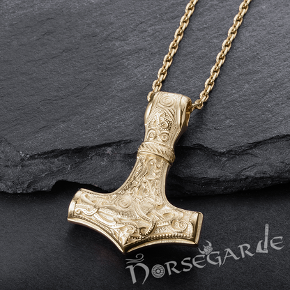 Handcrafted Mammen Engraved Small Mjölnir - Gold