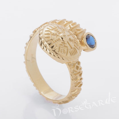 Handcrafted Vegvisir Ouroboros Band - Gold with Sapphire