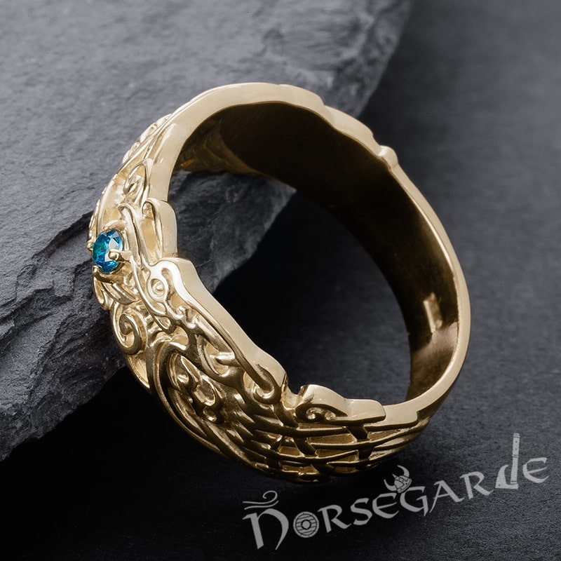 Handcrafted Odin's Ravens Gemmed Band - Gold with Sapphire