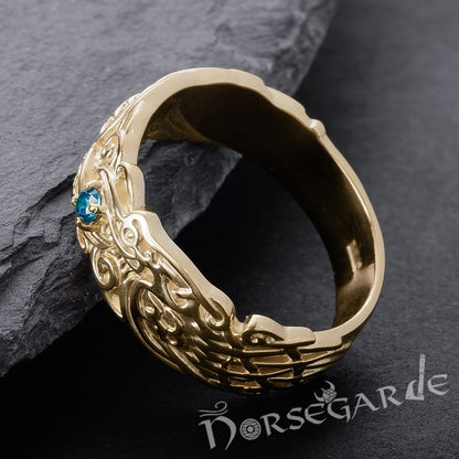 Handcrafted Odin's Ravens Gemmed Band - Gold with Sapphire