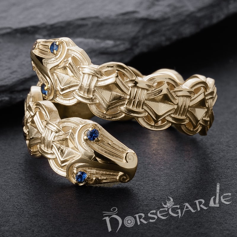 Handcrafted Jormungandr Gemmed Band - Gold with Sapphire