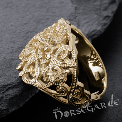 Handcrafted Urnes Art Ring - Gold
