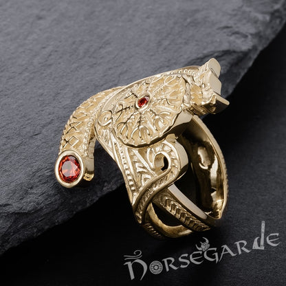 Handcrafted Helm of Awe Coiled Serpent Band - Gold with Ruby