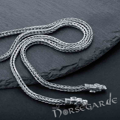 Handcrafted Wheat Chain with Wolves - Sterling Silver