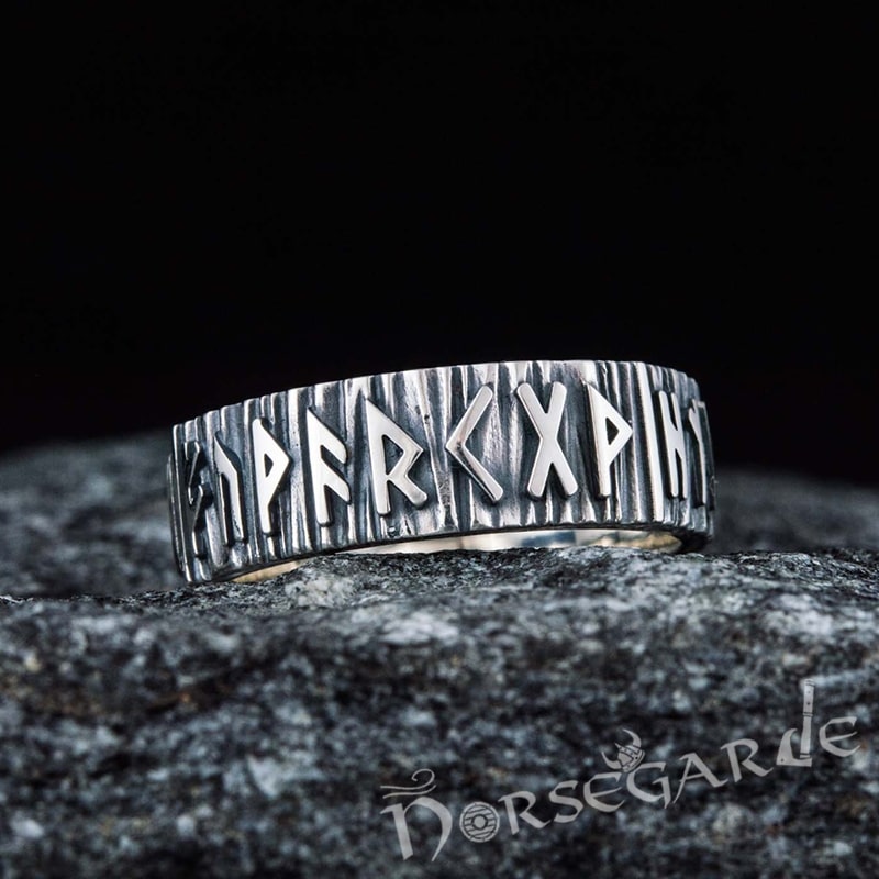Handcrafted Slim Elder Futhark Runic Band - Sterling Silver