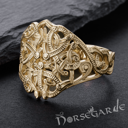 Handcrafted Urnes Art Ring - Gold