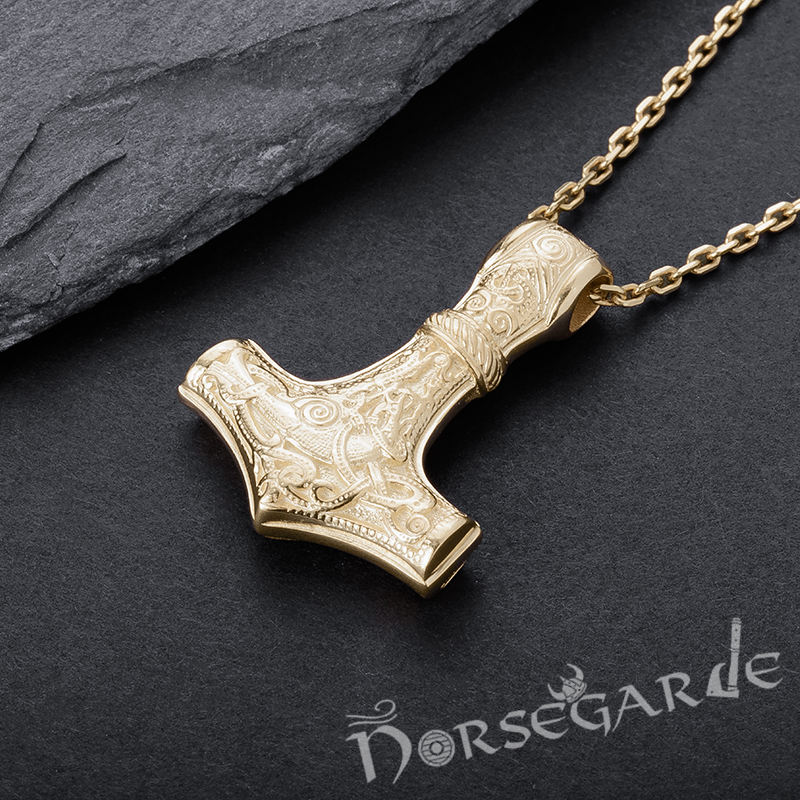 Handcrafted Mammen Engraved Small Mjölnir - Gold