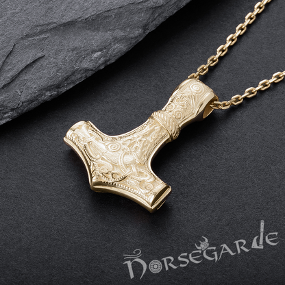 Handcrafted Mammen Engraved Small Mjölnir - Gold