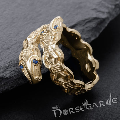 Handcrafted Jormungandr Gemmed Band - Gold with Sapphire