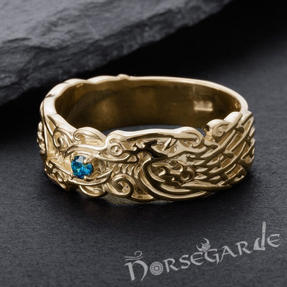 Handcrafted Odin's Ravens Gemmed Band - Gold with Sapphire