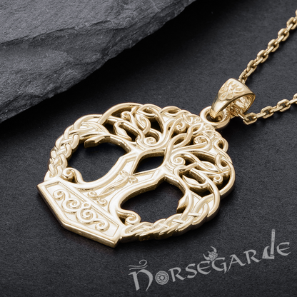 Handcrafted Yggdrasil Mjölnir Pendant - Gold