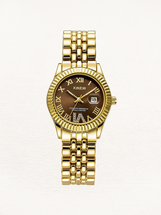 Amelisse women's quartz watch with gold-brown cubic zirconia