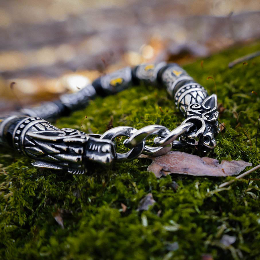 Runes and Beads Elastic Wolf Bracelet