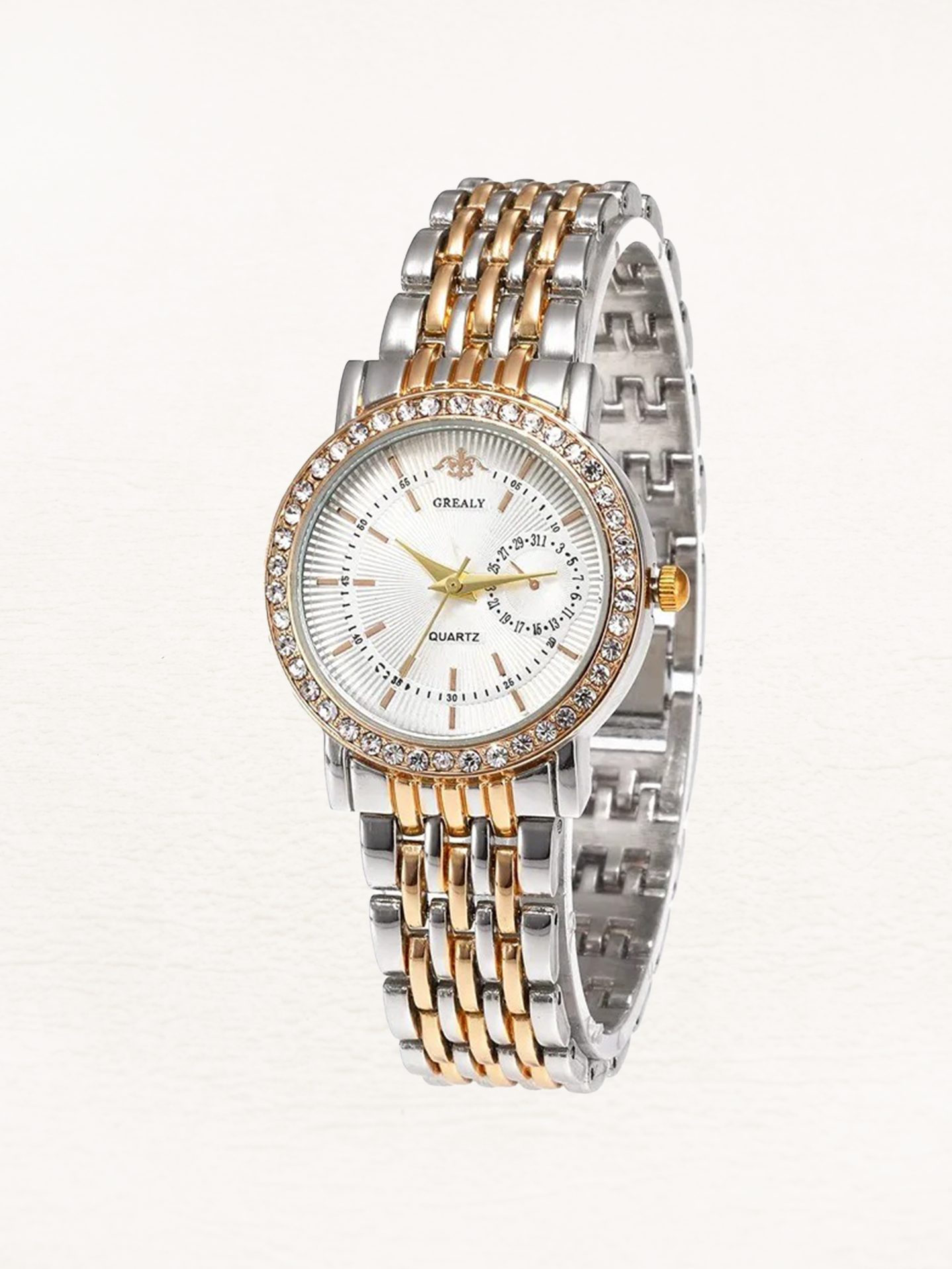 Benthe women's stainless steel watch with gold-silver white cubic zirconia