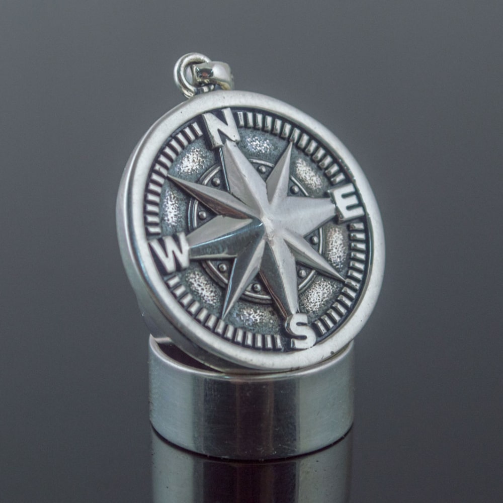 Handcrafted Compass Rose Medallion - Sterling Silver