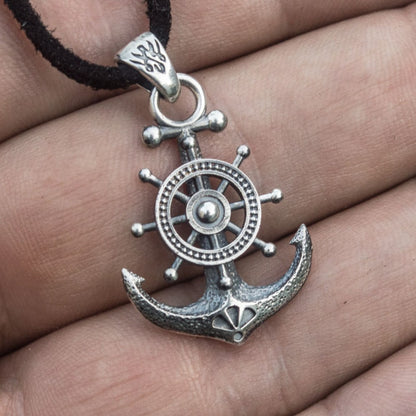 Handcrafted Anchor & Helm Pendant - Sterling Silver