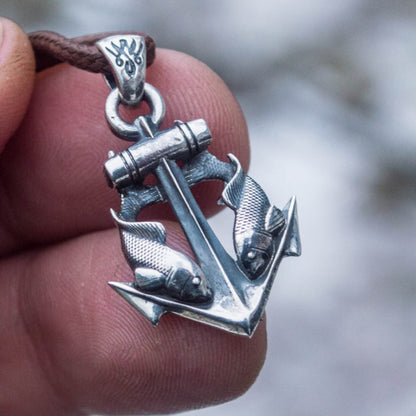 Handcrafted Anchor & Fish Pendant - Sterling Silver