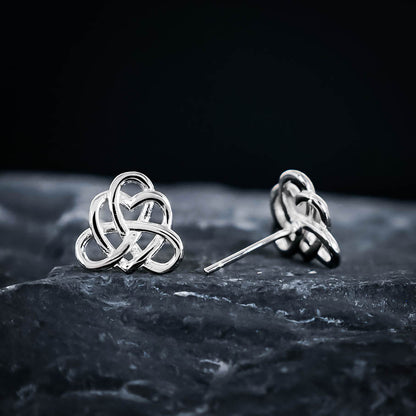 Celtic Knot Heart Stud Earrings - Sterling Silver