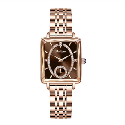 Eclisse |  Rose Gold Square Diamond Two-pin Half Watch