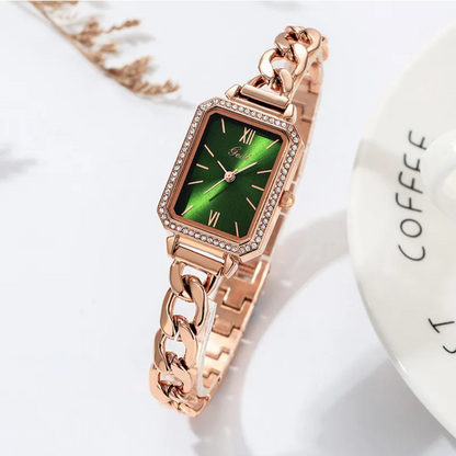 Eclisse | Luxury Rhinestone Denim With Small Green Watch