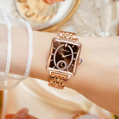 Eclisse |  Rose Gold Square Diamond Two-pin Half Watch