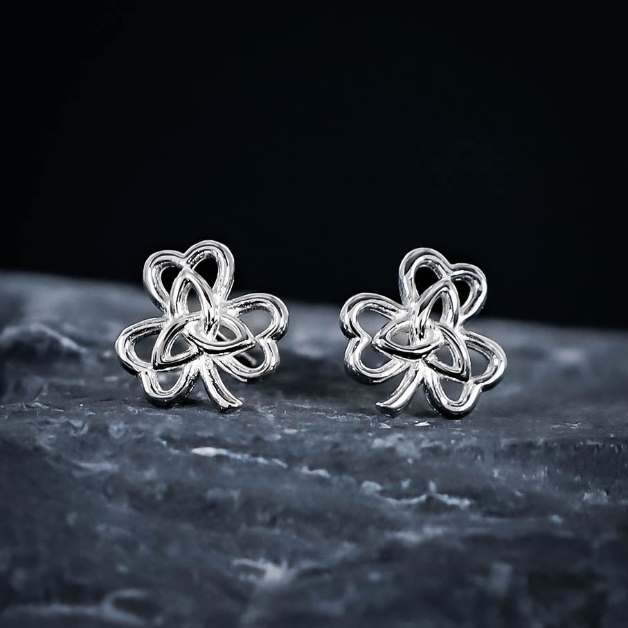 Celtic Clover Stud Earrings - Sterling Silver