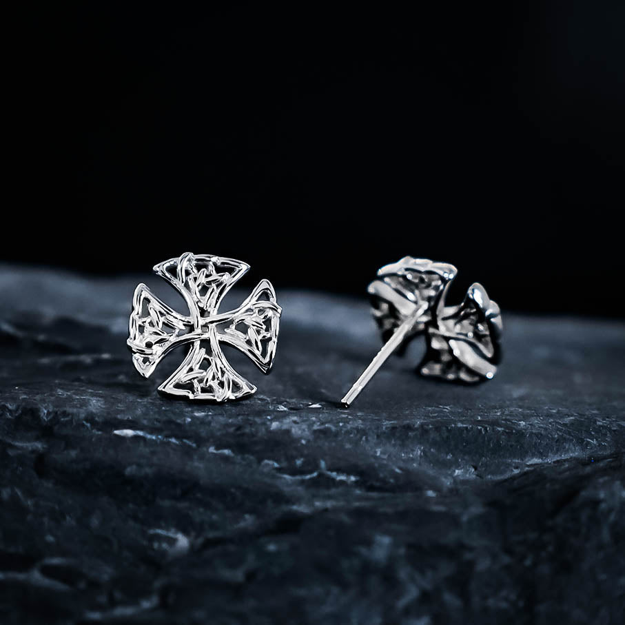 Celtic Cross Stud Earrings - Sterling Silver